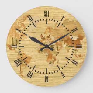 Reloj Redondo Grande Mapa Mundial de Madera 2