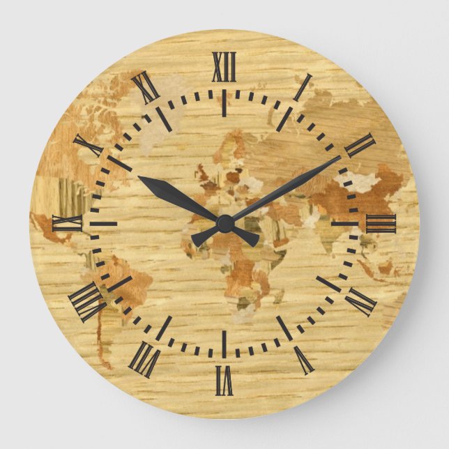 Reloj Redondo Grande Mapa Mundial de Madera 2 (Anverso)