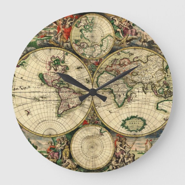 Reloj Redondo Grande Mapa Mundial de Regalos de 1689 (Anverso)