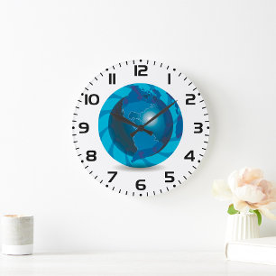 Reloj Redondo Grande Mapa Mundial Globo Terráqueo Azul Moderno