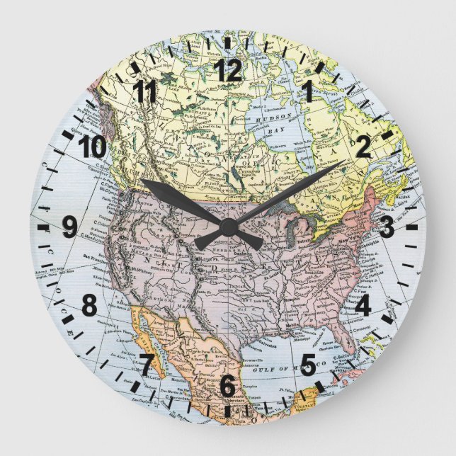RELOJ REDONDO GRANDE MAPA: NORTEAMÉRICA, 1890 (Anverso)