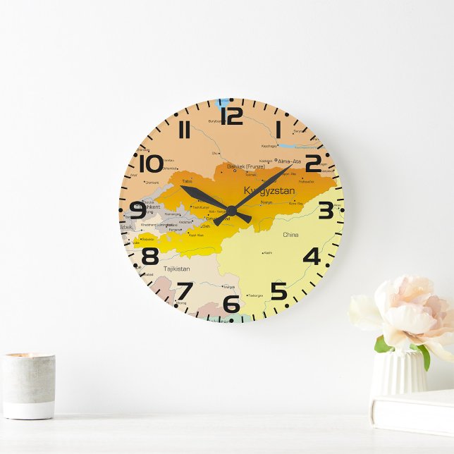 Reloj Redondo Grande Mapa político de Kirguistán y Asia Central (Subido por el creador)