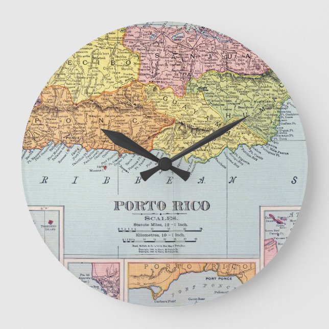 RELOJ REDONDO GRANDE MAPA: PUERTO RICO, 1900 (Anverso)