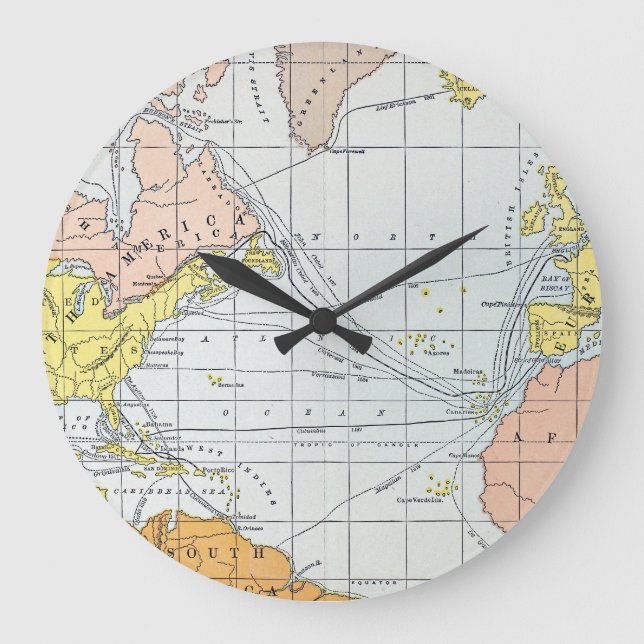 RELOJ REDONDO GRANDE MAPA: VOYAGOS ATLÁNTICOS (Anverso)