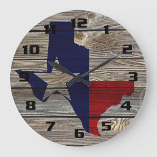 Reloj Redondo Grande Mapa y bandera rústica patriótica de Texas