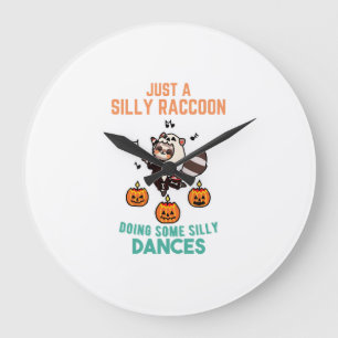 Reloj Redondo Grande Mapache Bailando Fiesta de Calabaza de Halloween