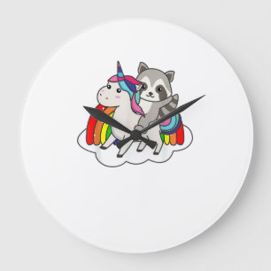 Reloj Redondo Grande Mapache En Animales De Arcoiris De Unicornio Unico