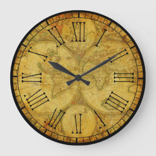 Reloj Redondo Grande Mapas antiguos del mundo rústicos y hermosos