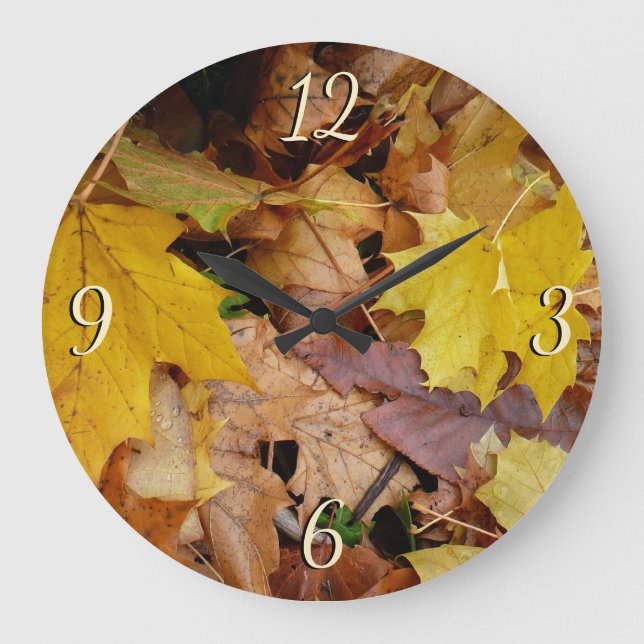 Reloj Redondo Grande Maple caído deja naturaleza otoño amarilla (Anverso)