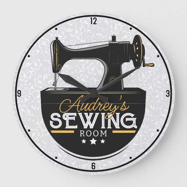 Reloj Redondo Grande Máquina de coser antigua AÑADIR NOMBRE Sombrero sa (Anverso)