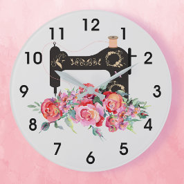 Reloj Redondo Grande Máquina de coser de cosecha de vintage con sabor r