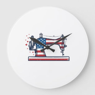 Reloj Redondo Grande Máquina de coser patriótica grabado vintage Vector