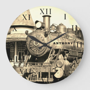 Reloj Redondo Grande Máquina de tren de vapor de ferrocarril de locomot