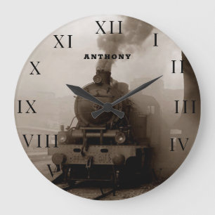 Reloj Redondo Grande Máquina de tren de vapor de ferrocarril de locomot