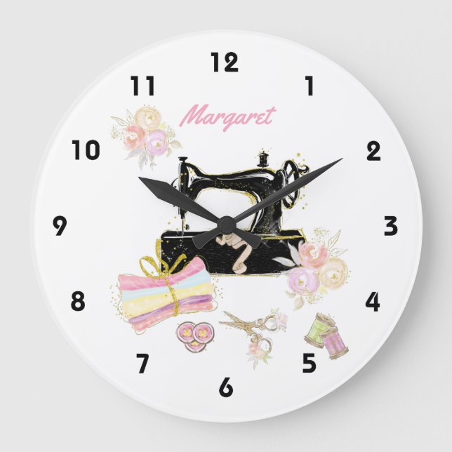 Reloj Redondo Grande Máquina Y Tejido De Coser (Anverso)