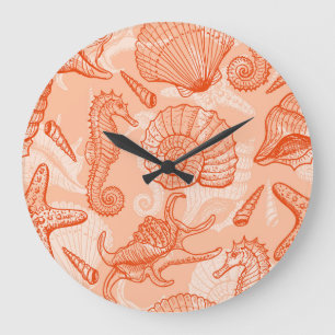 Reloj Redondo Grande Mar dibujado a mano: patrón de cosecha