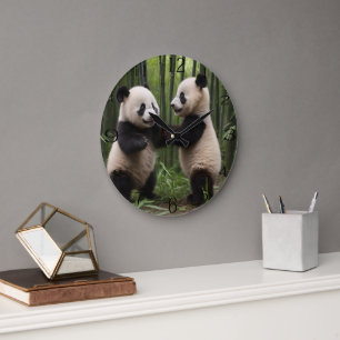 Reloj Redondo Grande Maravillas caprichosas: Los bebés pandas juegan en