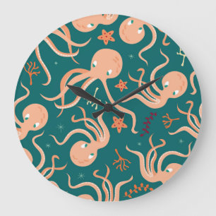 Reloj Redondo Grande Maravillas Subacuáticas: Baile Starfish Octopus