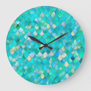 Reloj Redondo Grande Maravillosa acuarela Purpurina Verde azulada Metal