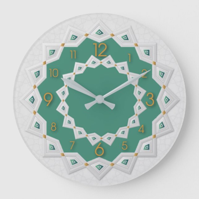 Reloj Redondo Grande Maravilloso blanco de mandala (Anverso)