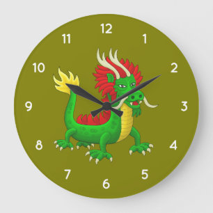 Reloj Redondo Grande Maravilloso Dragón Chino Mitológico