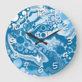 Reloj Redondo Grande Marble azul de arte de fluido digital