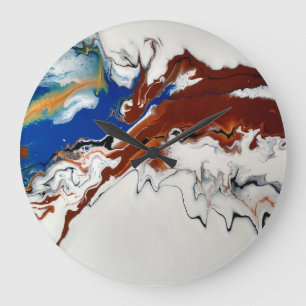 Reloj Redondo Grande Marble Brown Blue Fluid Abstract Art Wall Clock