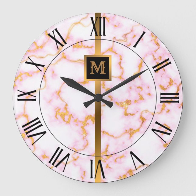 Reloj Redondo Grande Marble de oro negro elegante y elegante (Anverso)