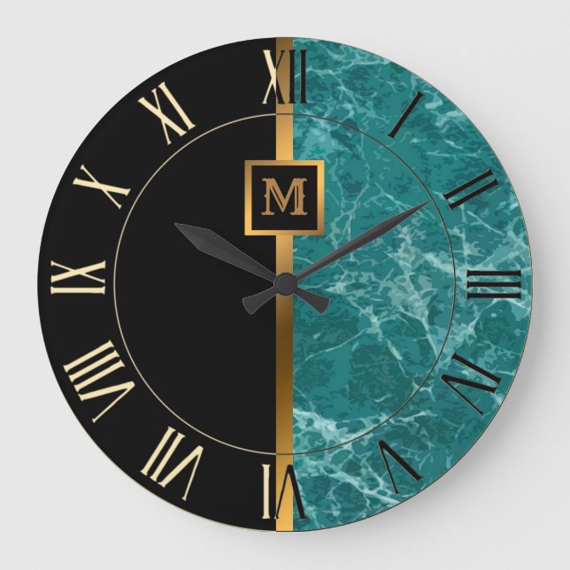 Reloj Redondo Grande Marble de oro negro elegante y elegante (Anverso)