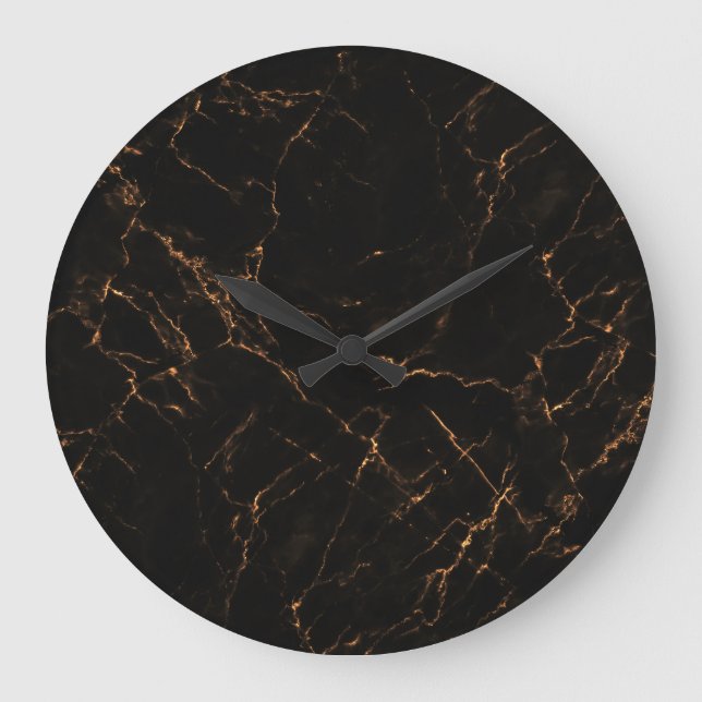 Reloj Redondo Grande Marble negro de lujo: Textura elegante (Anverso)