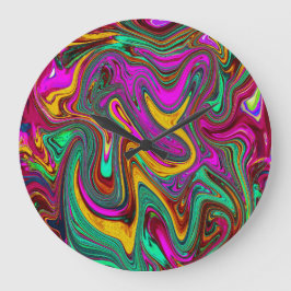 Reloj Redondo Grande Marble rosa caliente y espuma verde abstracto arte