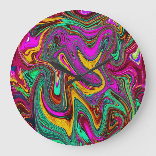 Reloj Redondo Grande Marble rosa caliente y espuma verde abstracto arte (Anverso)