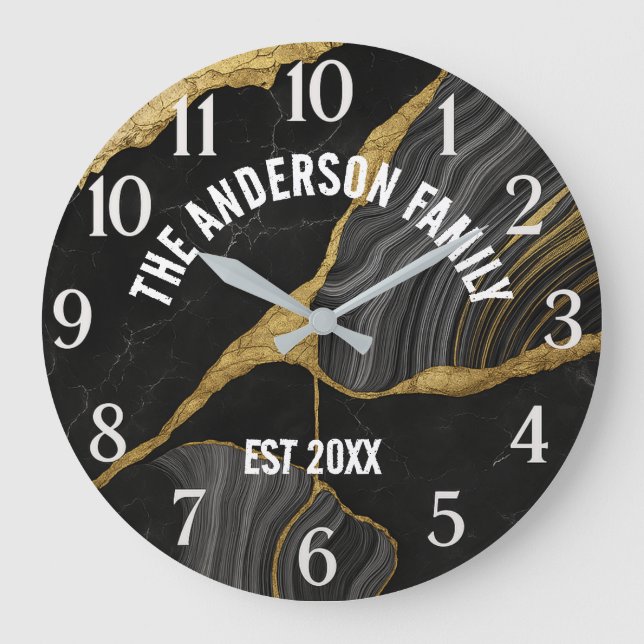 Reloj Redondo Grande  Marbled Glass Luxury  Elegant Family Name (Anverso)