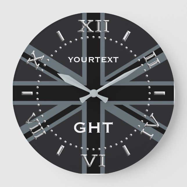 Reloj Redondo Grande Marca británica de unión negra personalizada (Anverso)