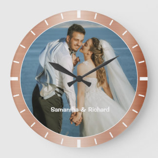 Reloj Redondo Grande Marco de foto de boda con nombre personalizado de