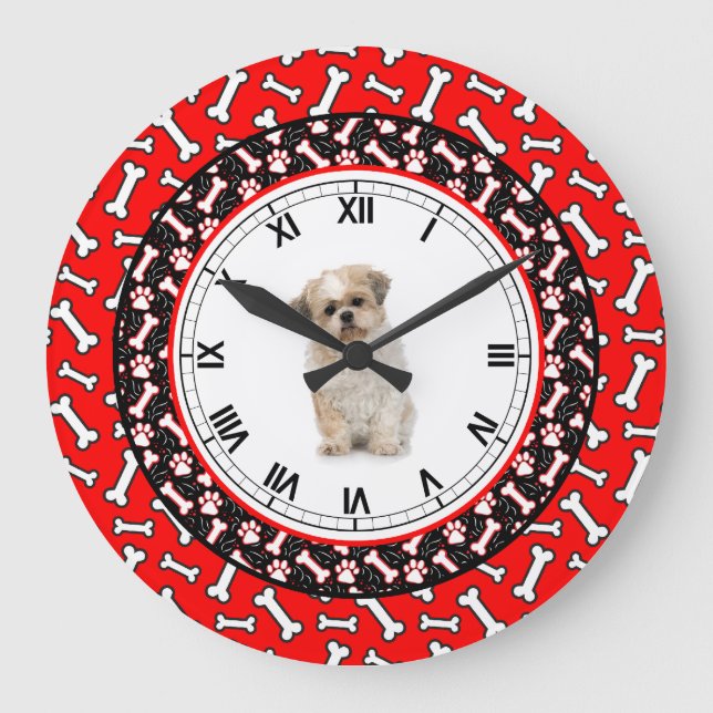 Reloj Redondo Grande Marco de piel de cerdo de perro retrato (Anverso)