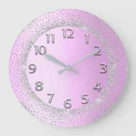 Reloj Redondo Grande Marco purpurina Números de gris rosado Belleza Rub