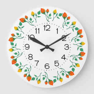 Reloj Redondo Grande Marco redondo floral con flor de rosa amarilla y r