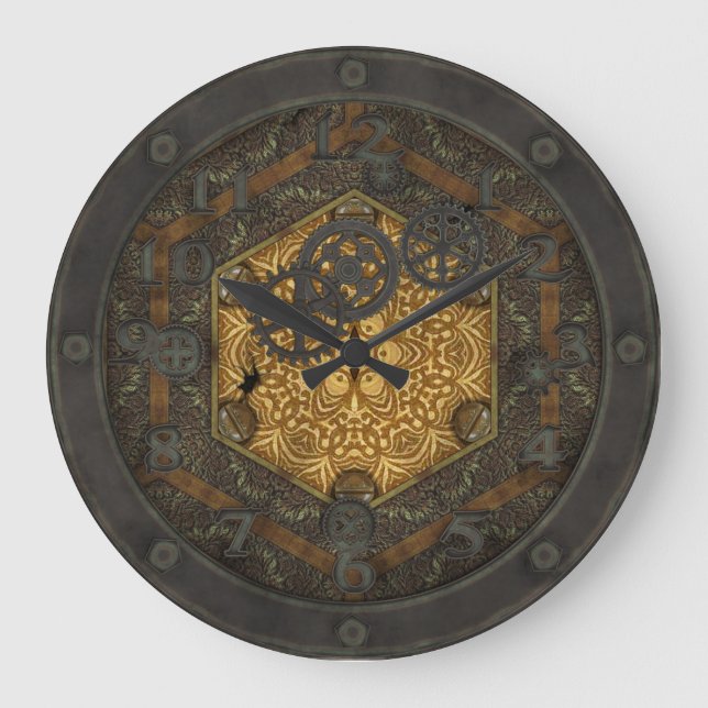 Reloj Redondo Grande Marcos de Steampunk con cara (Anverso)