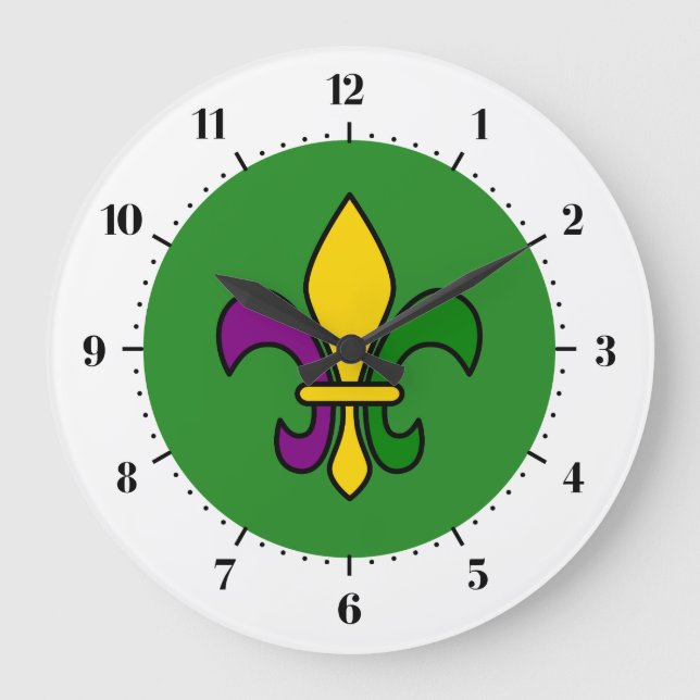 Reloj Redondo Grande Mardi Gras fleur-de-lys (Anverso)