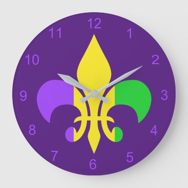 Reloj Redondo Grande Mardi Gras verde violeta amarilla (Anverso)