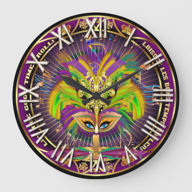 Reloj Redondo Grande Mardi Gras y Football Queen View Notes Por favor (Anverso)