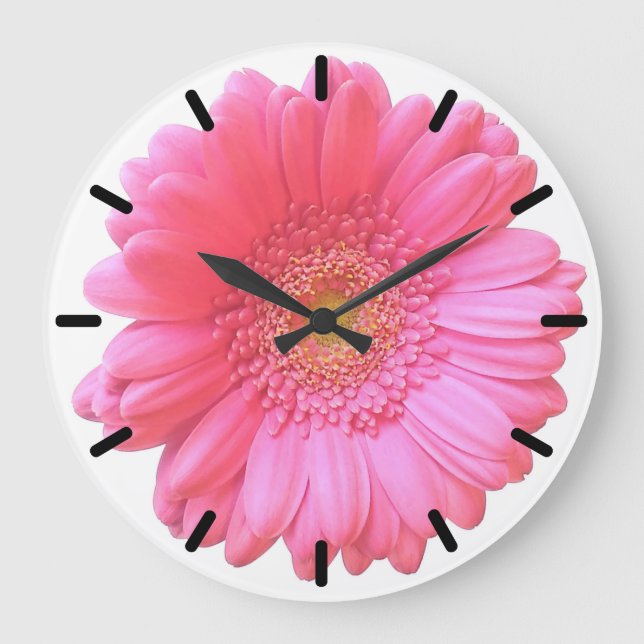 Reloj Redondo Grande Margarita rosada del gerbera (Anverso)