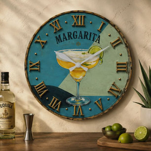 Reloj Redondo Grande Margarita Vintage Cocktail Home Bar