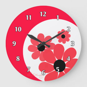 Reloj Redondo Grande Margaritas rojas femeninas