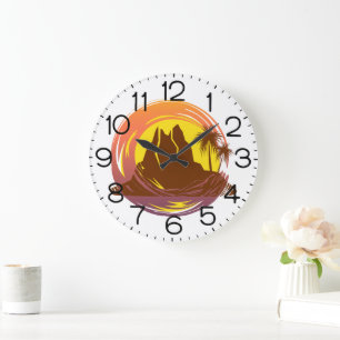 Reloj Redondo Grande Margen con el paisaje volcánico tropical y palmera