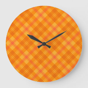 Reloj Redondo Grande Marigold Medley Naranja Tartan Round Wall Clock