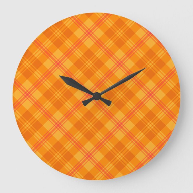 Reloj Redondo Grande Marigold Medley Naranja Tartan Round Wall Clock (Anverso)
