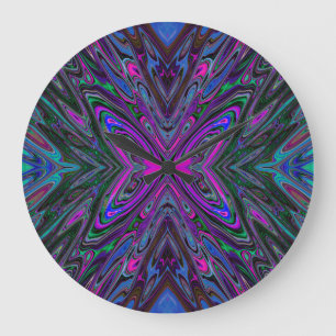 Reloj Redondo Grande Mariposa abstracta magenta, azul y verde alucinant