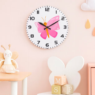 Reloj Redondo Grande Mariposa Adorable Personalizado Rosa